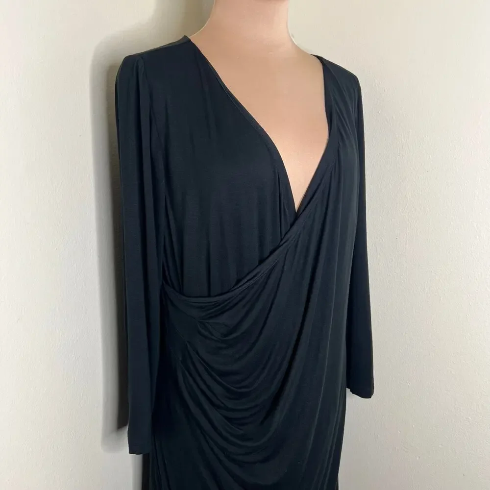 Loft Ann Taylor Dress Large Maternity Women Black Drape Ruched V-Neck Versatile - Picture 4 of 9